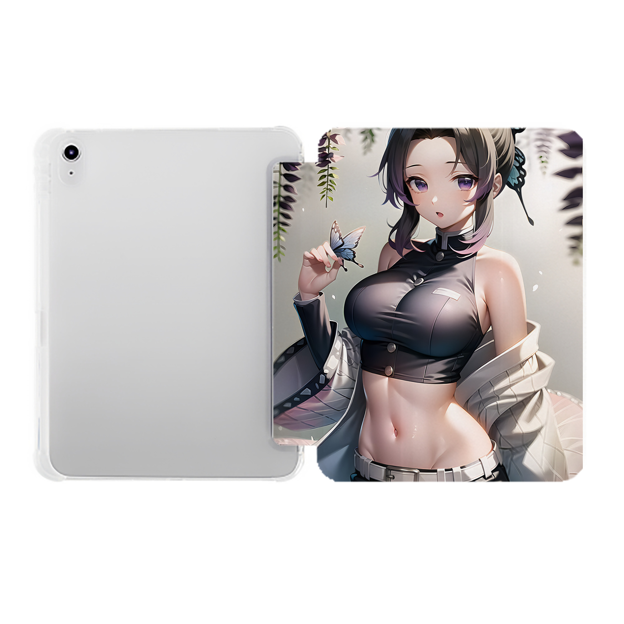 （画像用） 鬼滅の刃（きめつのやいば）蟲柱-胡蝶 しのぶ／こちょう しのぶ Kochou Shinobu IPad ケース ペン収納付き 三つ折りスタンド PUレザー×シリコン 対応機種9.5/10.5/10.9インチ